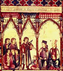 Above, a troubadour performs at 