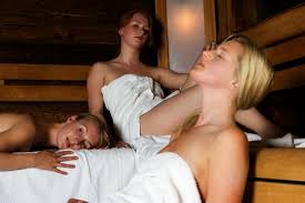 two women in a sauna