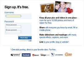 Photobucket account signup page